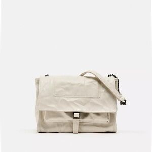 Zara Cream Wrinkle Look Rocker Crossbody Bag Chain Strap Shoulder Bag